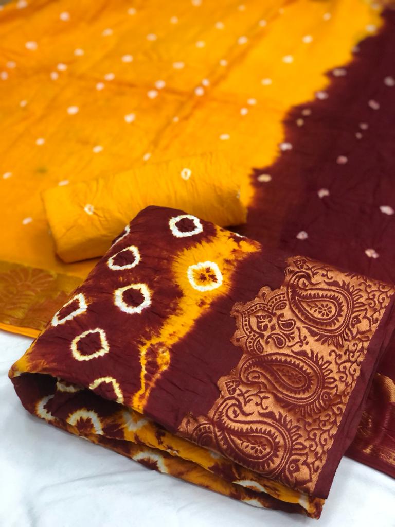 Satin Bandhej 1 Latest Printed Casual Wear Cotton Dress Materiel Collection
